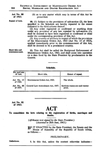 
Births, Marriages and Deaths Registration Act, Act No 81 of 1963
