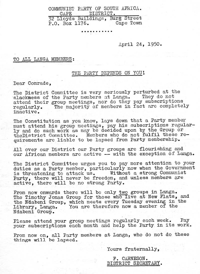 Letter from F. Carneson to all Langa Members