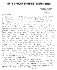 Letter from Steve [Biko] to Neville [Curtis], Nov 28,1969. 