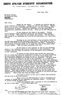 Letter from Steve Biko to Colin Collins, regarding arrangements for a SASO and UCM Conference. 