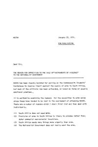 Letter from Neville Curtis, NUSAS, to Dear Sir 
