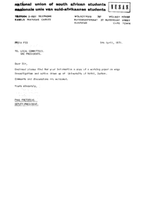 Letter from Paul Pretorius, NUSAS, to Local Committees, SRC Presidents
