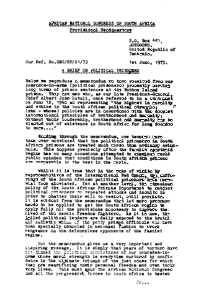 African National Congress of South Africa: A brief on political prisoners 