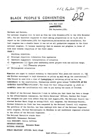 Letter from Nkwenkwe Nkomo, National Organiser of the Black Peoples Convention to Brothers and Sisters 
