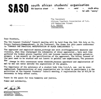 Letter from Terrence Tryon to  the African Teachers Association of South Africa
