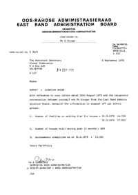 Letter from H A Combrinck, Germiston Area Director of the East Rand Administration Board to the Assistant Secretary of the Ciskei Commission
