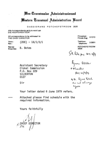 Letter from the Chief Director of the Western Transvaal Administration Board to the Secretary of the Ciskei Commission
