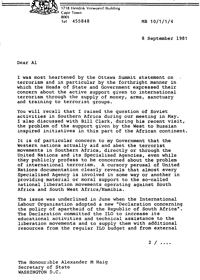 Letter from R F Botha, Minister of Foreign Affairs and Information, to the Honourable Alexander M Haig, Secretary of State, United States of America
