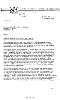 Letter from R F Botha, Minister of Foreign Affairs and Information, to the Honourable Alexander M Haig Jr, Secretary of State, United States of America
