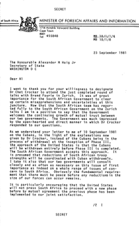 Letter from R F Botha to The Honourable Alexander H Haig Jr, Secretary of State, United States of America 
