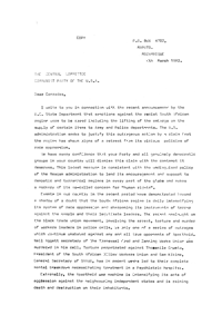 Letter from Moses Mabhida, General Secretary, SACP, to the Central Committee, Communist Party of the United States of America
