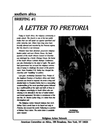 Letter from Desmond Tutu to P W Botha A letter to Pretoria