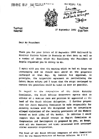 Letter from President P W Botha to Joaquim Alberto Chissano, President of the Peoples Republic of Mocambique
