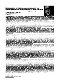 Letter from Reverend Allan Boesak to the South African Law and Order Minister, Adriaan Vlok
