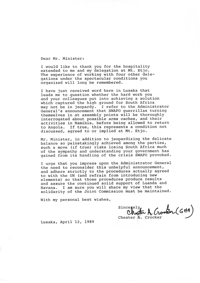 Letter from Chester A Crocker to Mr Minister
