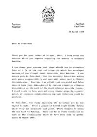 
Letter from P W Botha, State President of the Republic of South Africa to His Excellency Dr K D Kaunda, President of the Republic of Zambia
