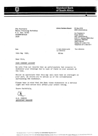 
Letter from S.E. Corrie Assistant Manager of the Standard bank to the partners of Media Training workshop 

