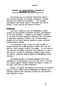 Military and socio-political situation in Mocambique and Angola
