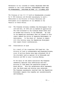 Memorandum to the Minister of Plural Relations from the Congress of the Ciskei National Independence Party held at Ntabakandoda, Zwelitsha as from 13 - 15 April 1979
