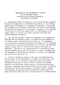 Memorandum to the Government of Swaziland on the agreement between Swaziland and the Pretoria regime on Ka-Ngwane and Ngwavuma
