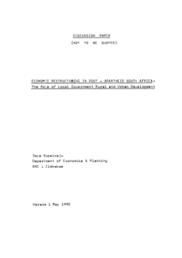 Economic restructuring in post-apartheid South Africa: the role of local government rural and urban development
