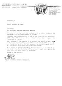 
Memorandum: National Working Committee meeting
