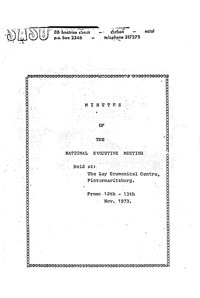 SASO: Minutes of the National Executive meeting held at the Lay Ecumenical Centre, Pietermaritzburg, from 12th-13th November 1973
