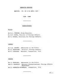 Verbatim Minutes: Meeting 27, 28 and 29 April 1977, Cape Town 
