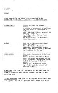 
First meeting of the South African/Angolan Joint Monitoring Commission: Lusaka, 16 February 1984
