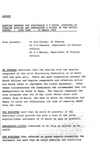 
Meeting between the Honourable R F Botha, Minister of Foreign Affairs, and Ambassador H Nickel of the United States: Cape Town, 20 March 1984
