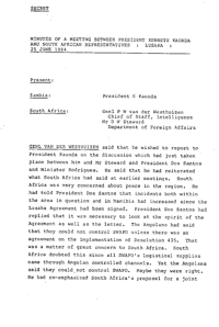 
Minutes of a meeting between President Kenneth Kaunda and South African Representatives: Lusaka, 25 June 1984
