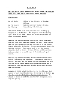 
Call by United States Ambassador H Nickel on Mr R F Botha at 10h30 on 3 June 1985, State Guest House, Pretoria
