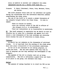 Notes of meeting to discuss OAU Liberation Committee Resolution calling for a United Front with PAC
