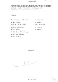Summary notes of meeting between the Minister of Foreign Affairs and the Special Representative of the Secretary-General: Cape Town, Monday, 22 January 1979
