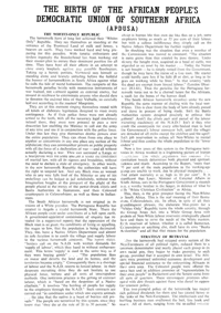 
The birth of the African Peoples Democratic Union of Southern Africa (APDUSA)
