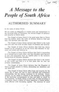 
A message to the people of South Africa: Authorised summary, 1968.
