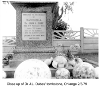 Photograph of Dr. J L Dubes tombstone, at Oh