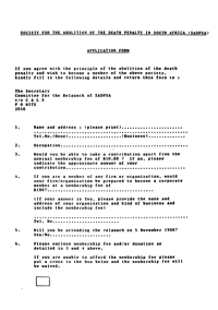 Society for the Abolition of the Death Penalty in South Africa: Application form
