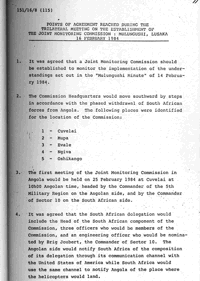 Points of agreement reached during the trilateral meeting on the establishment of the Joint Monitoring Commission: Mulungushi, Lusaka, 16 February 1984
