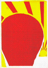 Red sun on yellow background