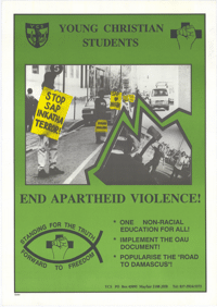 
Young christian students : End apartheid violence!
