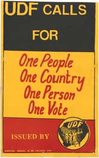
UDF calls for : one peope : one country : one person : one vote
