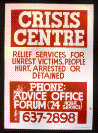 
Crisis Centre: relief services for unrest , people hurt, arrested or detained
