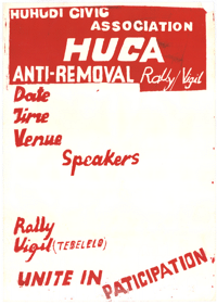 
Huhudi Civic Association: HUCA: anti-removal rally/vigil
