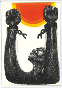 Artwork of a man with handcuffs broken