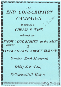 
The End Conscription Campaign is holding a cheese and wine
