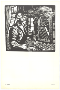 
Black and white poster of a printer and a printing press: no 14: Chile
