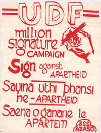 
UDF: million signature campaign sign against apartheid 
