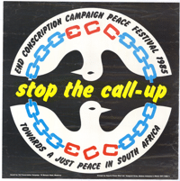 
End conscription campaign peace festival 1985: stop the call up 
