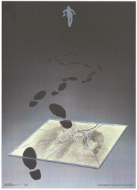 
Artwork of footprints stepping on a family photograph
